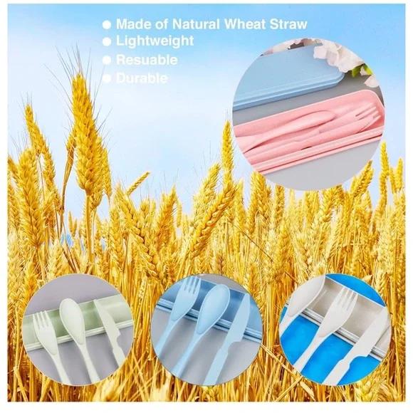 REUSABLE TRAVEL UTENSILS SET WITH CASE BEIGE NWOT - Picture 4 of 11